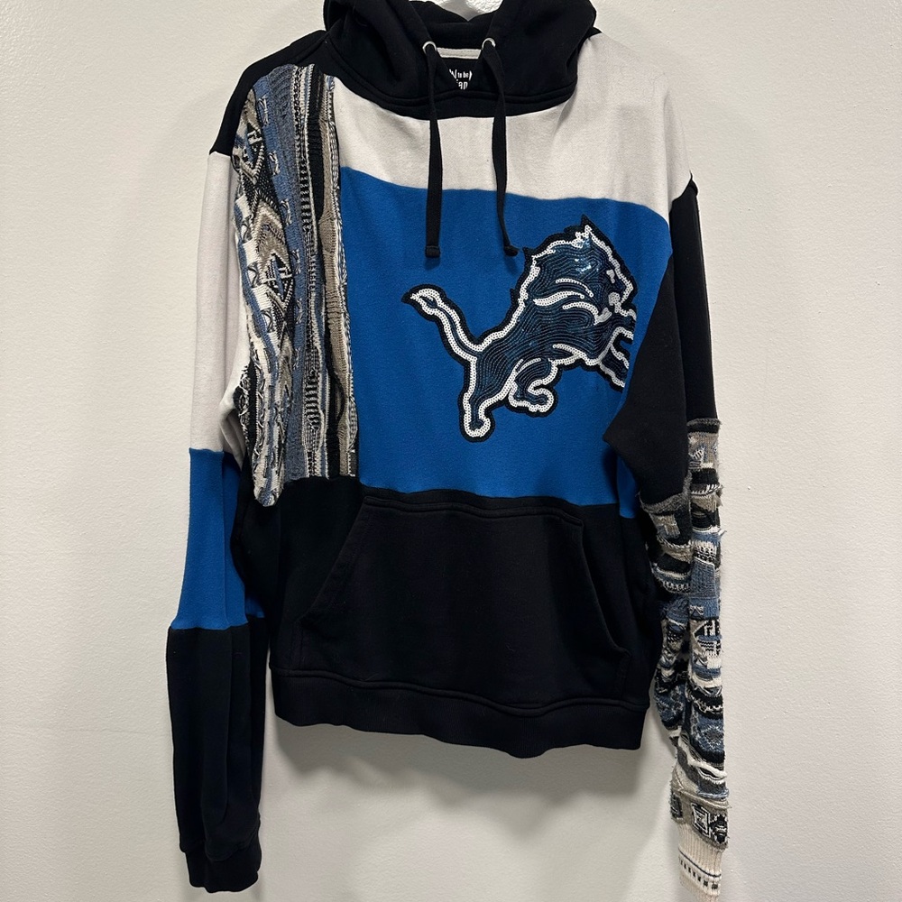 Detroit Lions sweatshirt! Custom made coogi style blue and black hoodie size XL! - Picture 3 of 4